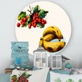 thumbnail image 2 of Designart 'Red Berries and Banana' Farmhouse Circle Metal Wall Art 11x11 - Disc of 11, 2 of 5