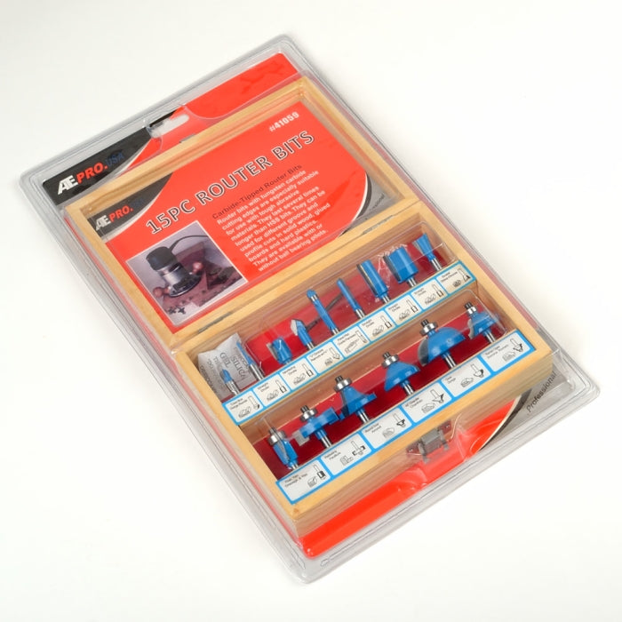 15 Piece 1/4" Shank Carbide Tip Cutter Tipped Wood Router Bit Set Kit