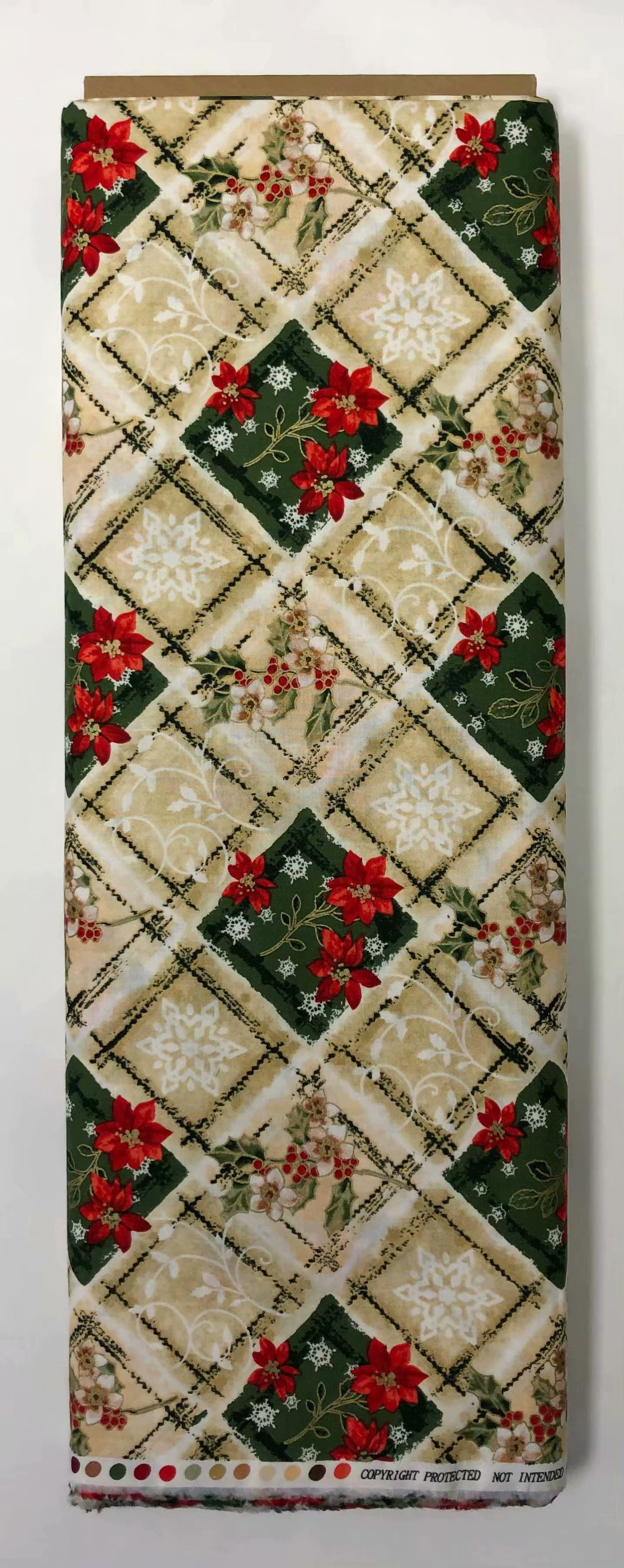RTC Cotton 44" Wide Christmas Holiday Poinsettia Metallic Fabric, per
