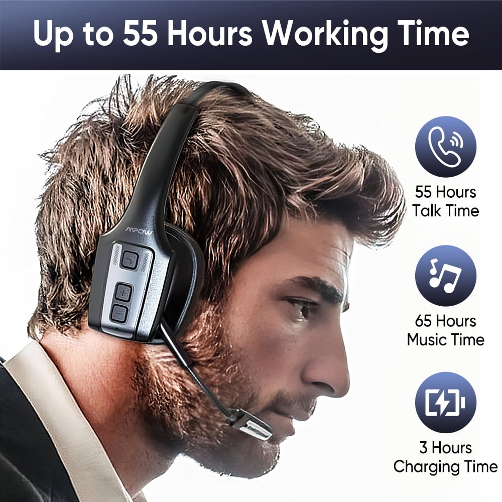 Bluetooth Headset with Microphone, Trucker Bluetooth Headset with ENC Noise Cancelling & Mute Button, Wireless On-Ear Headphones 60 Hrs Working Time, for Trucker Home Office Remote Work Zoom