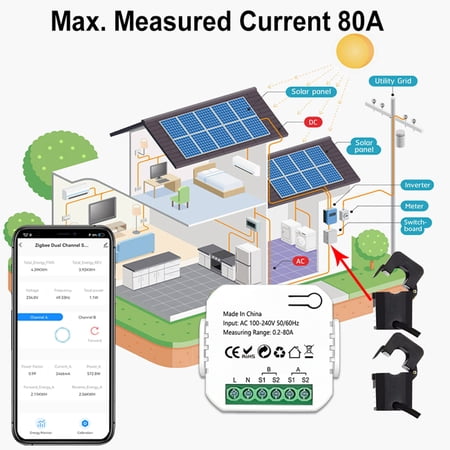 Arealer Wifi Intelligent Energy Meter Solar PV System Power Production Consumption Bidirectional Monitoring Meter Mobilephone APP Control Power Monitor with CT