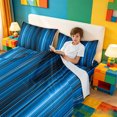 thumbnail image 3 of meiyoeat Gradient Lines Texture Queen Sheets,Neon Blue Black Queen Sheet Sets,4Pcs,1 Flat Sheet,1 Fitted Sheet And 2 Pillowcases, 3 of 6