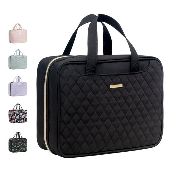 EVERFUN Large Toiletry Bag, Travel Makeup Bag for Women Hanging Cosmetic Bag, Full Sized Organizer for Essentials Accessories Kit, Black