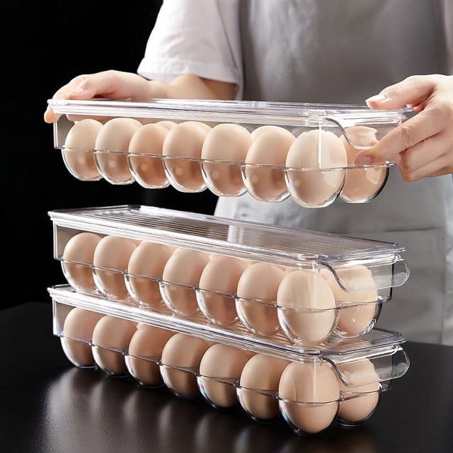 Caja de almacenamiento de huevos para refrigerador para una frescura conveniente y una bandeja para huevos duradera