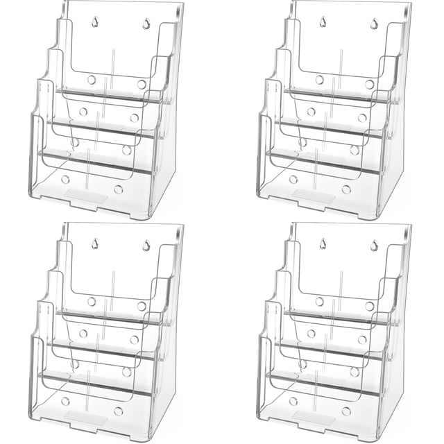 Soporte acrílico para folletos MaxGear de 4 niveles, transparente con divisor, 8.5 x 11
