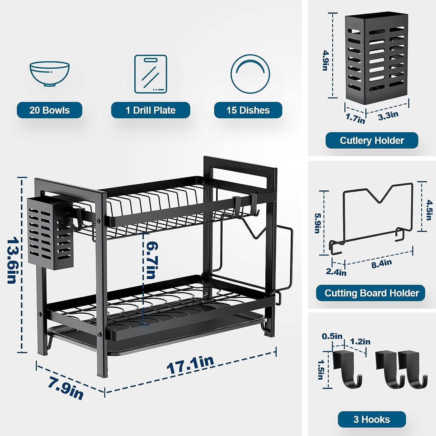 2 Tier Dish Drying Rack with Drain Board Set,Dish Drainer Rack for Kitchen Countertop,Dish Racks for Kitchen Counter, Kitchen Dish Drying Rack,Dish drainers for Kitchen Counter