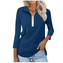 Oplxuo Womens 3/4 Length Sleeve Golf Shirts 1/4 Zipper Casual Collared Tops Dressy Loose Solid Tunic Tshirt Blouses