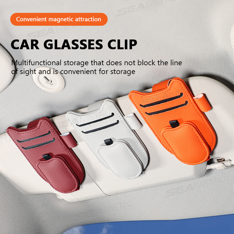 Car Sun Visor Glasses Holder Magnetic Eyeglass Clip Leatherette Sunglasses Storage Organizer Mount Universal Vehicle Interior Accessory