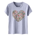 thumbnail image 5 of Htigea Summer T-Shirt for Women Floral Heart Print Short Sleeve Tops Casual Crewneck Pullover Basic Tees Gray XL, 5 of 5
