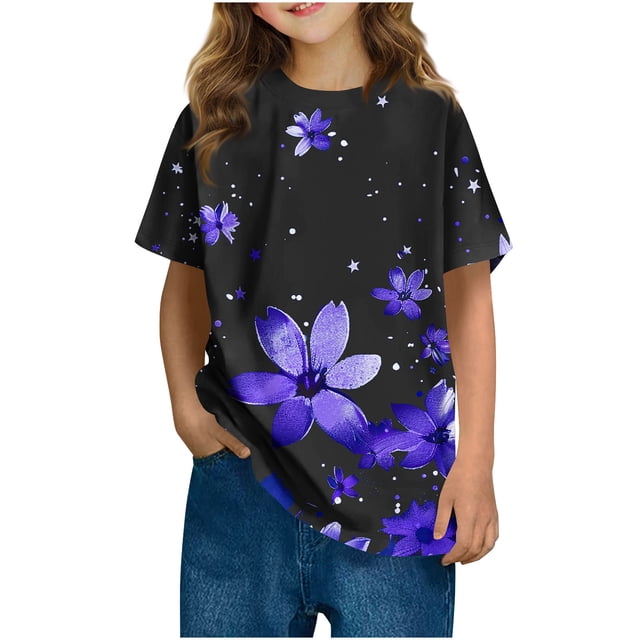 HVOBBTY T-shirt Décontracté à Manches Courtes pour Tout-Petits, T-shirt Imprimé Mode Col Rond Violet, 9 Ans