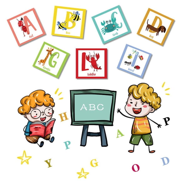 Juego de pegatinas de dibujos animados con letras inglesas de PVC, 26 piezas, impermeables