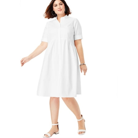 Roaman's Plus Size Roll-sleeve Swing Shirtdress Dress