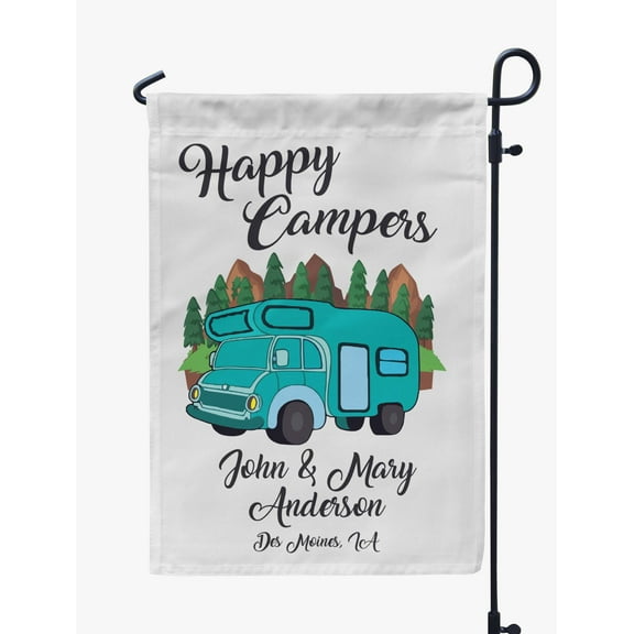 Printtoo White Happy Campers Class C Motorhome CampingFlagCustom Personalized Camping Flags For Campers Double Sided CampsiteFlag