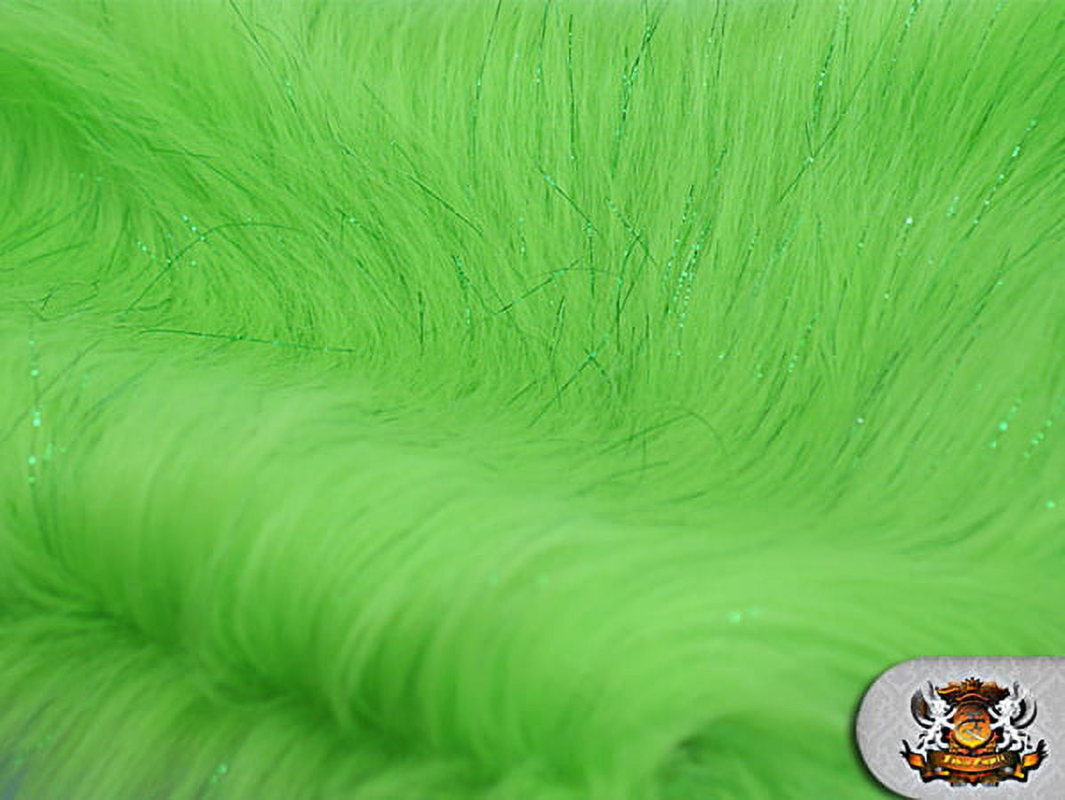 Faux Fur Long Pile Sparkling Tinsel LIME Fabric / 58" W / Sold by the yard