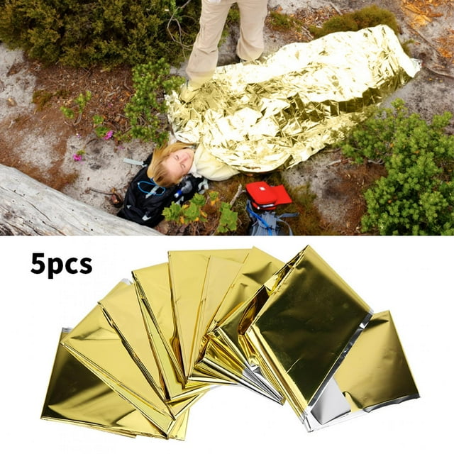 Couverture de Survie, 5 Pcs Couverture d'Urgence Réfléchissante pour Premiers Soins pour Camping pour Marathons pour Randonnée Or