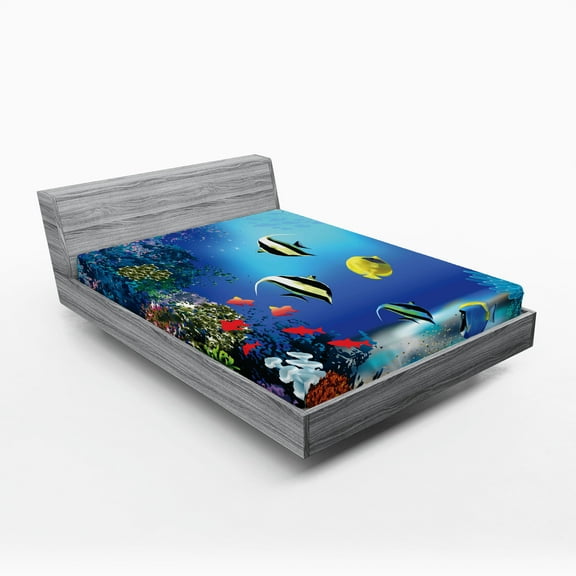 Ambesonne Sea Fitted Sheet, Ocean Coral Reefs Tropic, California King, Blue