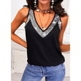 thumbnail image 6 of Women Tank Top V Neck Sleeveless Sequin Decoration Casual Cool Summer Sleeveless T Shirt Black XL, 6 of 7
