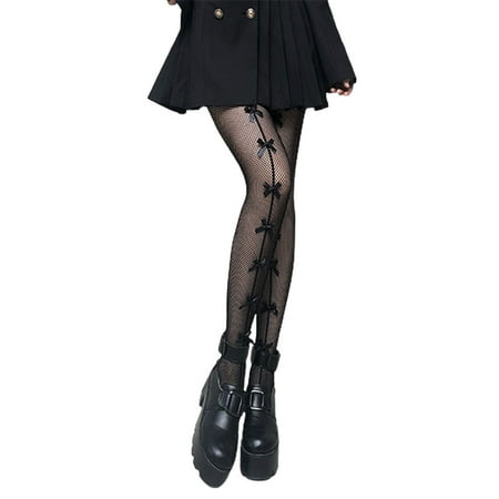 

harmtty Women Stockings Mesh Bow Black Stretchy Japanese Style Pantyhose for Christmas