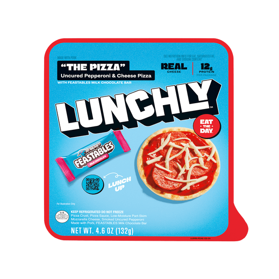 LUNCHLY Pepperoni Pizza Snack Kit with Feastables Milk Chocolate Bar, 12g Protein, Refrigerated, 1 Snack Kit