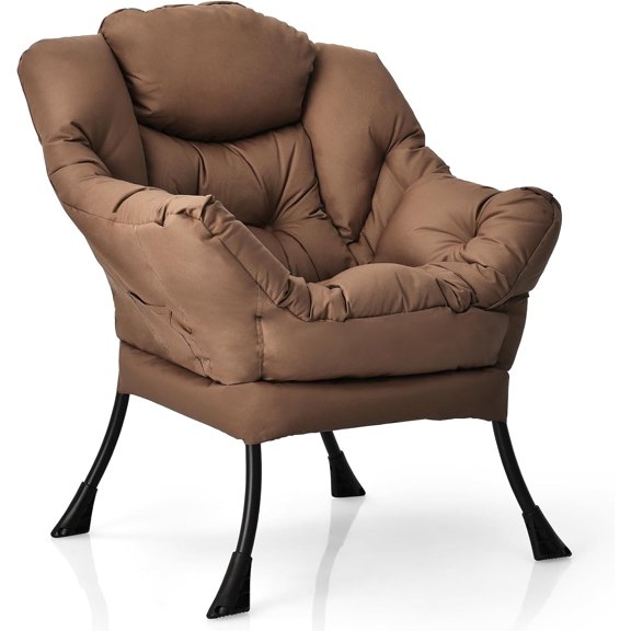 DORTALA Modern Lazy Chair, Single Sofa Chair w/Side Pocket and Armrests, Soft Upholstered Modern Leisure Chairs, Suitable for Living Room, Bedroom, Brown