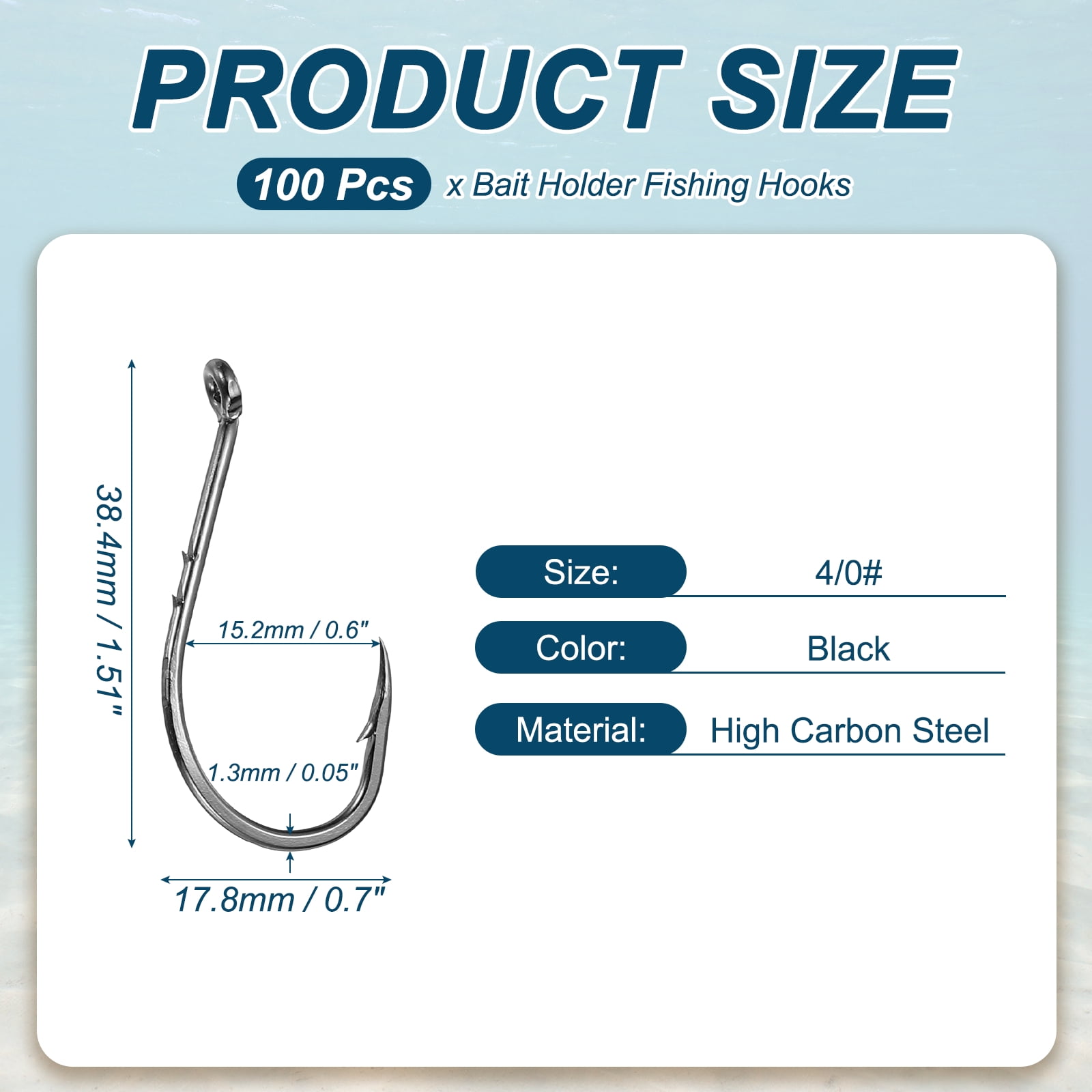 Uxcell Bait Holder Fishing Hook, High Carbon Steel Double Barbed J Fishing Hook Closed Eye, Offset, 4/0# & Black & 100Pcs - Fitting For(Saltwater/Freshwater Rigs)