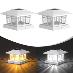 Solar Fence Post Cap Lights 2-Pack, Warm/Cool White