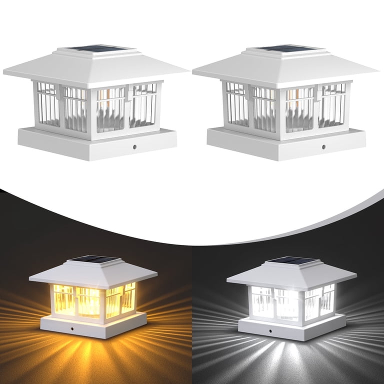 Solar Fence Post Cap Lights 2-Pack, Warm/Cool White photo 1