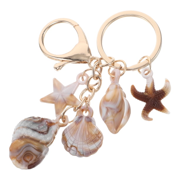 WORGEOUS Llavero náutico con dijes de conchas marinas, llavero con temática oceánica, llavero náutico, llavero de playa para bolsos, mochilas, monederos