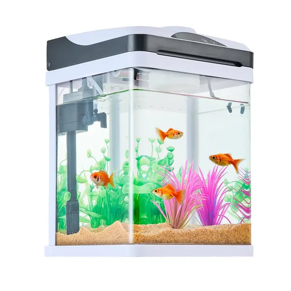 2 Gallon Smart LED Self Cleaning Aquarium Fish Tank 7 Color Clear Glass Square