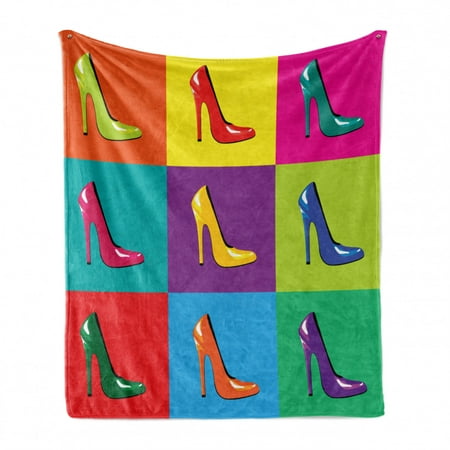 

High Heels Soft Flannel Fleece Throw Blanket Extremely Colorful High Heel Stiletto Shoes Sassy Retro Pop Art Illustration Cozy Plush for Indoor and Outdoor Use 50 x 70 Multicolor by Ambesonne