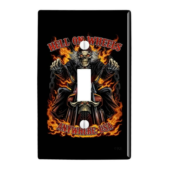 Hell On Wheels Motorcycle Skeleton Plastic Wall Decor Toggle Light Switch Plate Cover