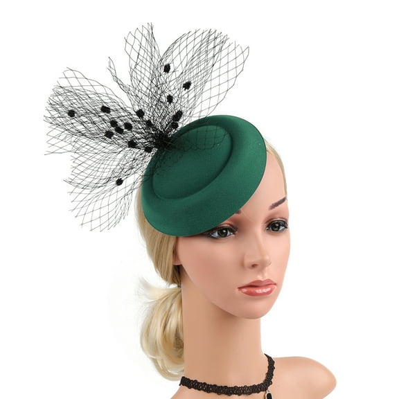DRAFIDEEP 1Pcs Fascinators Hat Vintage Style Mesh Net Dark Green Woollen Adjustable For Women Tea Party Headwear