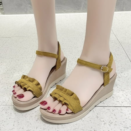

HIBRO Fashion Summer Women Sandals Wedge Heel Thick Sole Suede Buckle Lightweight Comfortable Casual