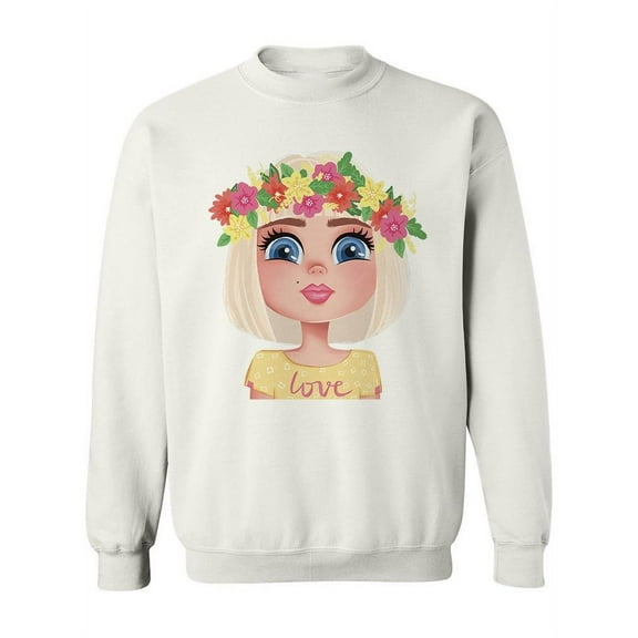 Girl With Floral Wreath. Sweatshirt Women -Image by Shutterstock, Female 5X-Large