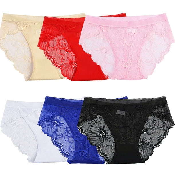 6 Pairs Women Underwear Breathable Middle Waist Lace Briefs Lace Underwear