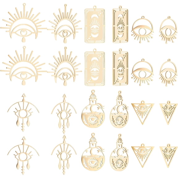 12Pcs 6 Styles Stainless Steel Egyptian Eye Pendant Evil Eye Bead of Fatima Symbol Charms Evil Eye Protection Charm for Jewelry Making Findings DIY Necklace Bracelet
