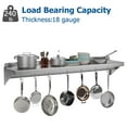 thumbnail image 3 of Ourlova Stainless Steel Shelf Pot Rack, Wall Mounted Shelf with Hooks, 220 lb Capacity Commercial Shelves Metal Shelving, Cookware Organization Storage Rack, 3 of 9