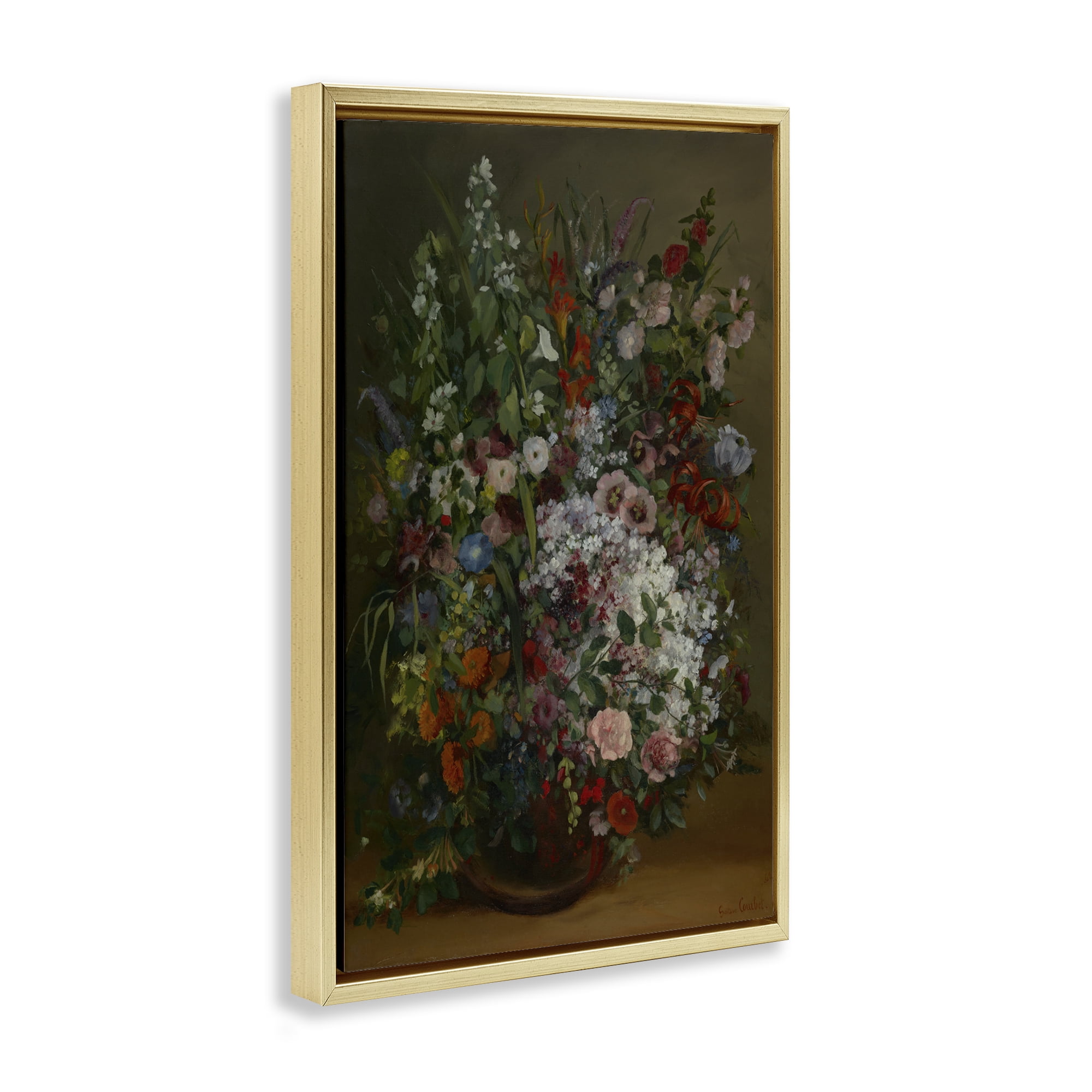 Stupell Industries Classical Bouquet of Flowers Plants & Flowers Painting Gold Floater Framed Canvas Art Print Wall Art, 21 x 31