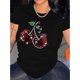 thumbnail image 1 of Cherry Print Crew Neck T-shirt, Casual Short Sleeve Top for Spring & Summer, 1 of 7