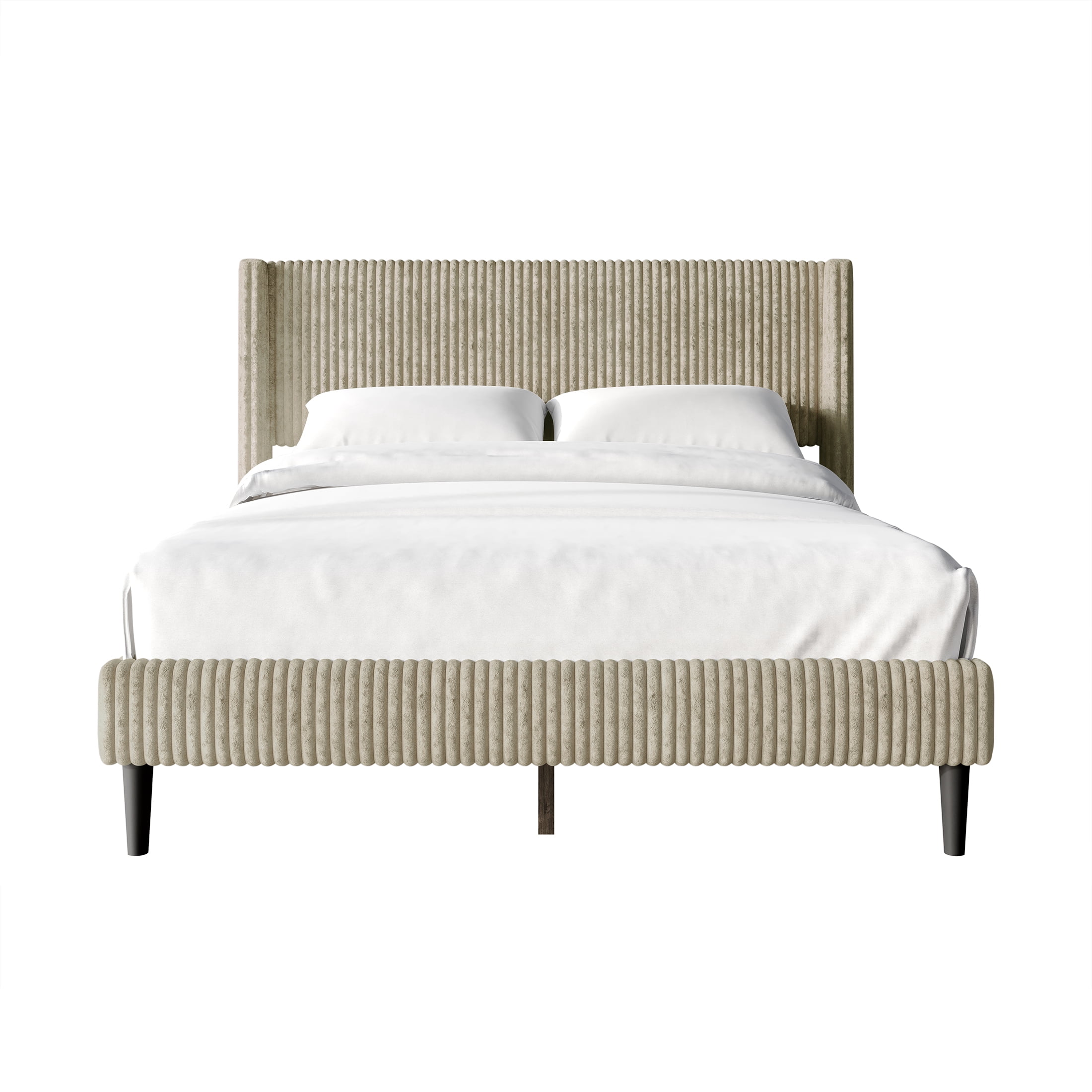 Castle Place Modern Wingback Corduroy Velvet Upholstered Twin Platform Bed, Beige
