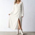 thumbnail image 4 of BRGZLK Winter Sweater Dresses for Women Trendy VNeck Solid Color Warm Cozy Casual Long Dress Button Down Side Slit Maxi Dress White L, 4 of 8