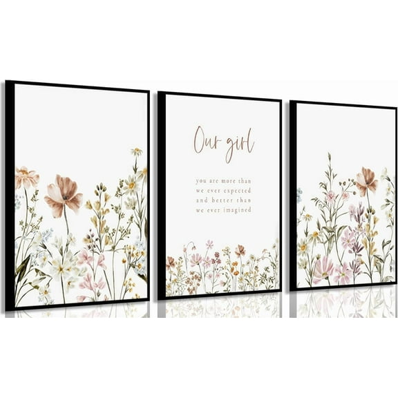 3 Pcs Wildflower Canvas Wall Art Girl Nursery Wall Decor Flower Print picture Floral Botanical Painting artwork for Baby Girl Nursery Decor Inspirational Wall Art Office Decoration,12x16in
