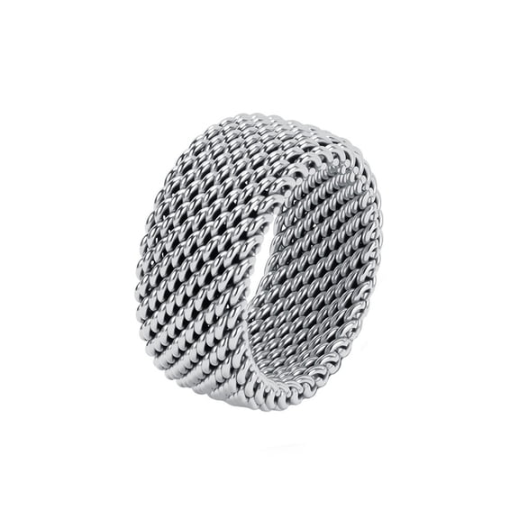 HIJONES Unisex Stainless Steel Multi Layer Mesh Weave Ring Silver Size 6