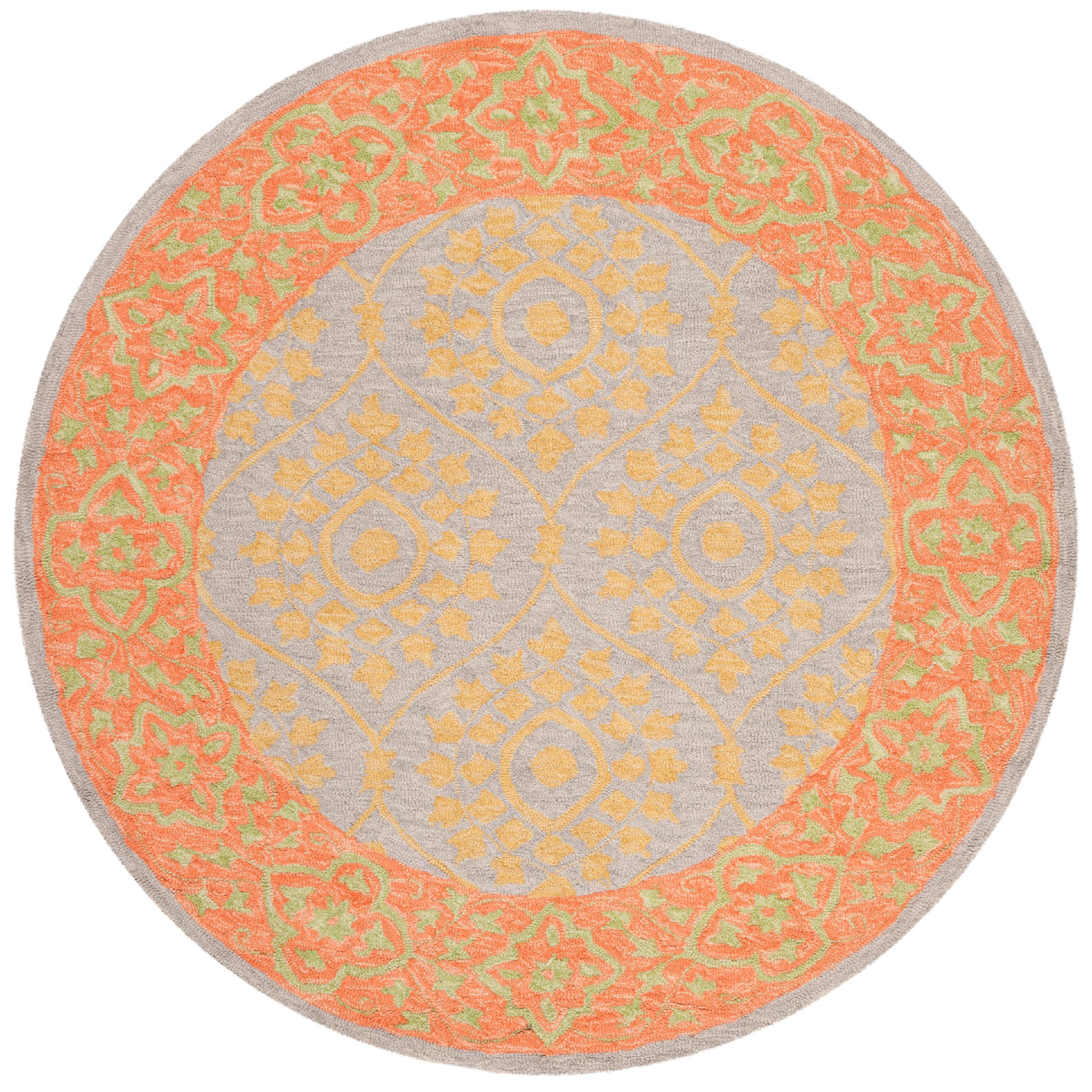 SAFAVIEH Suzani Endika Floral Bordered Area Rug, Orange/Silver, 5' x 5' Round