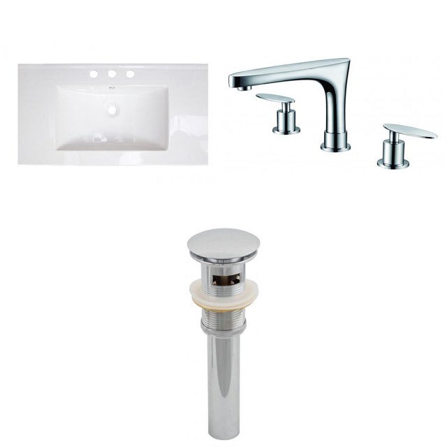 American Imaginations 35.5-in. W 1 Hole Ceramic Top Set In White Color - Overflow Drain Incl. AI-16591