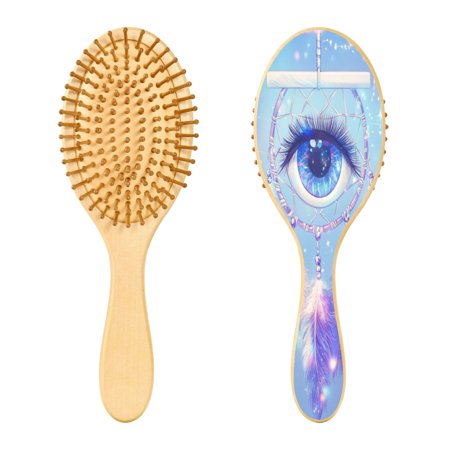 Rounded Tip Hair Brush with Rubber Cushion 9.25” Wooden Scalp Massage Comb Detangling Brush for All Hair Types Blue Dreamcatcher