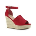 thumbnail image 1 of BLISSFUL STEP Espadrilles Platform Heels Wedge Sandals Red 6, 1 of 7