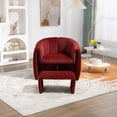 thumbnail image 4 of Mid Century Velvet Accent Chair with Ottoman, Upholstered Barrel Armchair and Stool, Club Tub Round Arms Chair for Living Room Waiting Room, Red, 4 of 9