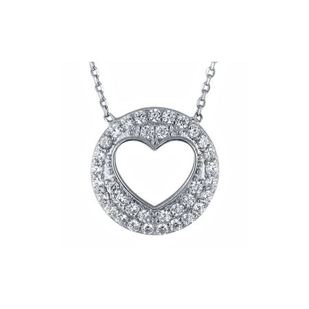 Gold Open Circle Pendant Sterling Silver Circle Open Heart Zirconia Pendant Necklace 16 Inch + 2 Inch Extender ()