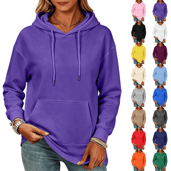 Oversized Hoodies for Women Long Sleeve Comfy Cute Fall Sweatshirts Plus Size Hooded Sweatshirt Plain Pullover Hoodie Purple S
